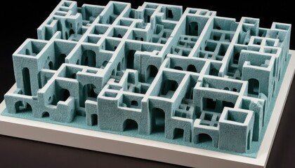 Obraz premium Architectural labyrinth: detailed architectural miniature of an ancient stone city complex