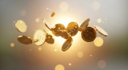 Golden coins falling with bokeh lights representing wealth finance and opportunity