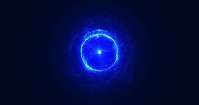 In the depths of space, an abstract star twinkles in the form of a shining energy ball, shrouded in a whirlwind of blue energy flows. Its dark core contrasts with a bright halo, creating the feeling o