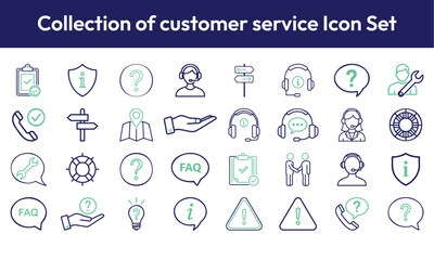 Customer Service Icon Set. Support, Helpdesk, Assistance, Communication, Feedback, Hotline, Teamwork Symbols