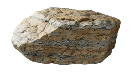 Banded metamorphic rock specimen isolated on transparent background