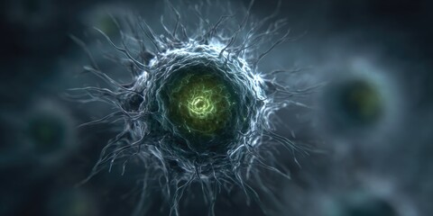 Close-up of a microscopic cell with intricate structure