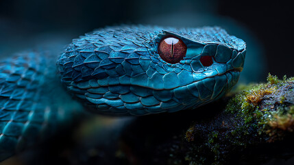 Fototapeta premium Blue viper scales and eye detail snake macro