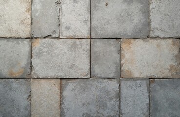Obraz premium Grey concrete square paving slabs pattern. Modern stone tiles texture background. Solid gray terrace floor. Urban design detail. Pavement hard surface of exterior backdrop. Rough backdrop. Neutral