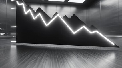 Dynamic financial data visualization showcasing a glowing white zigzag line graph against a dark futuristic background representing market volatility economic  - Powered by Adobe