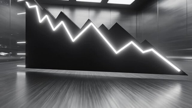 Dynamic financial data visualization showcasing a glowing white zigzag line graph against a dark futuristic background representing market volatility economic  - Powered by Adobe