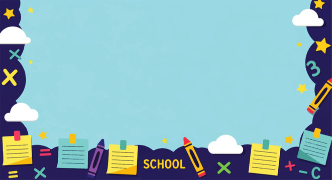 School Education Background with Learning Supplies and Colorful Accents