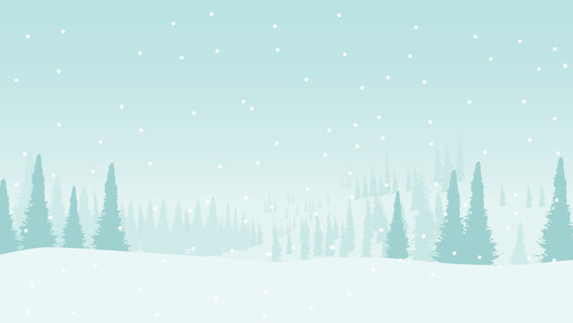 Winter snow falling in the pine forest. Winter snowstorm in the mountains. Pine trees covered with snow.