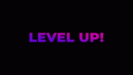 Dynamic gaming text animation showcasing a bold “Level Up” highlight with glowing effects and swift motion trails, emphasizing player progression and achievement. - Powered by Adobe