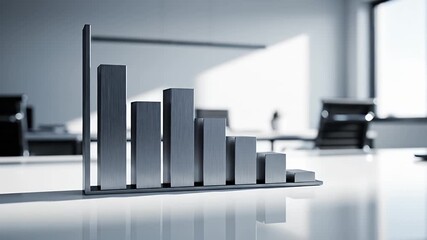 3D metallic bar graph visualizing a significant financial decline business recession or market downturn in a modern corporate office setting representing negative