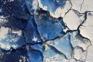 Cracked, painted surface of a dry landscape