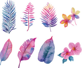 set of flowers and leaves