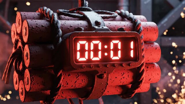 Explosive device with digital timer counting down to zero.