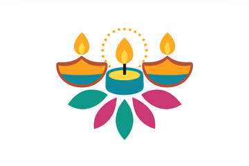 Traditional Indian oil lamps and decorative candle arrangement for Diwali celebration