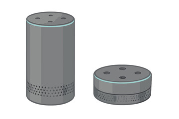 Smart home voice assistant devices in tall and short cylindrical shapes isolated on white background