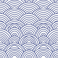 Seamless Waves Pattern Circular Line Art in Indigo for Modern Backgrounds