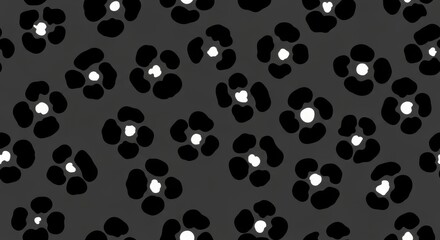 Seamless abstract floral pattern with black flowers and white centers