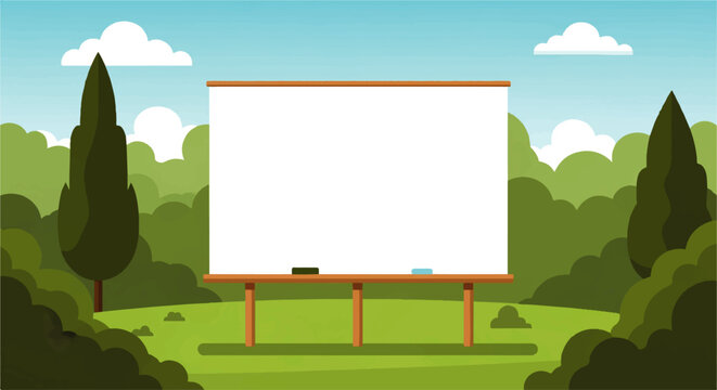 Cartoon Landscape with Whiteboard and Trees
