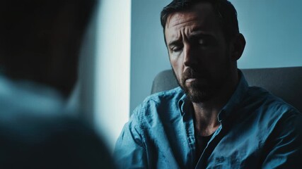 Caucasian man with beard and mustache, wearing shirt, looking thoughtful or concerned. - Powered by Adobe