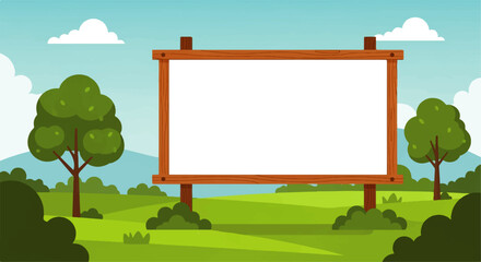 Fototapeta premium Cartoon Landscape with Wooden Sign