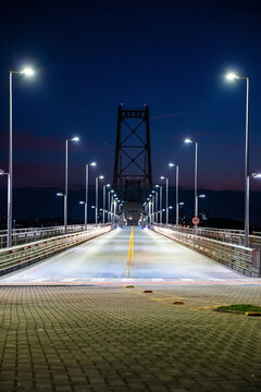 Hercilio Luz Bridge at night in Florianopolis, Santa Catarina, Brazil.