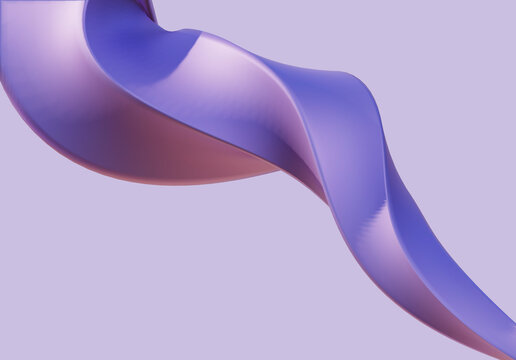3D rendered Smooth purple abstract spiral shape with soft gradient and glossy finish on pastel blue background, ideal for modern design and creative concepts