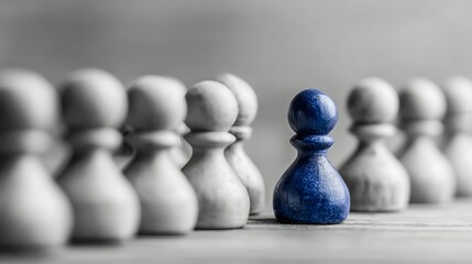Unique Blue Pawn Represents Leadership and Standing Out from the Crowd.