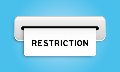 White coupon banner with word restriction from machine on blue color background