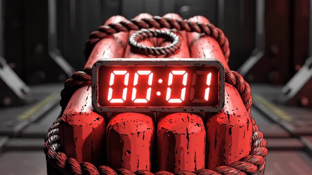 Explosive Bomb Countdown Timer Ticking Towards Zero.