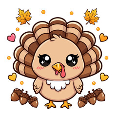 Joyful Autumn Thanksgiving Cartoon Turkey Bird Character Mascot Design Illustration for Holiday Festivities
