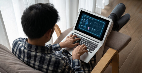 Medical science technology and futuristic healthcare virtual computer software analyze human health and diagnose disease for doctor data and medical research. brisk