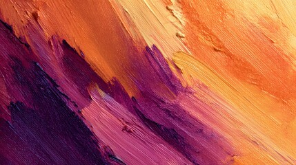 Obraz premium Vibrant abstract painting with textured brushstrokes in orange and purple hues.