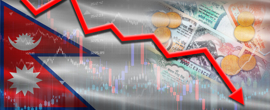 Nepal Financial Crisis on Economic Graph. Financial Fall Nepali on Economy Market - Powered by Adobe