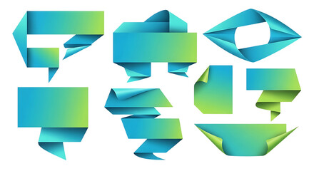 Collection of Folded Origami Gradient Banners and Ribbons on Transparent Background