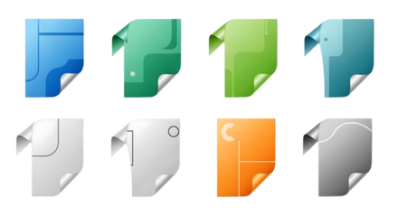 Set of Colorful Abstract Document File Icons with Curled Corners on Transparent Background
