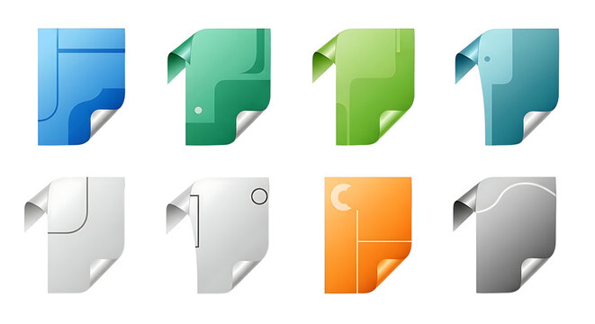 Set of Colorful Abstract Document File Icons with Curled Corners on Transparent Background