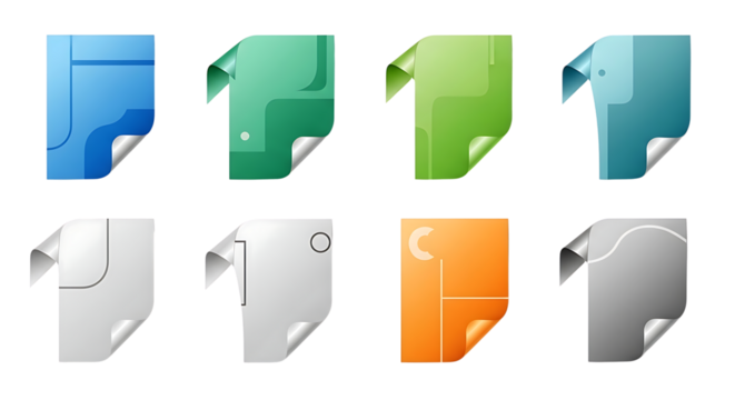 Set of Colorful Abstract Document File Icons with Curled Corners on Transparent Background