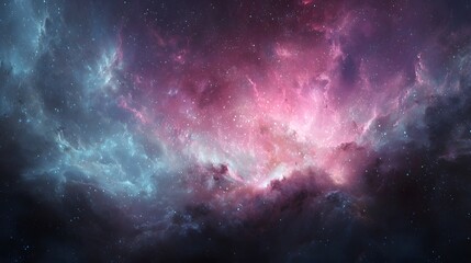 Fototapeta premium Vibrant cosmic nebula with pink and blue gas clouds in deep space.