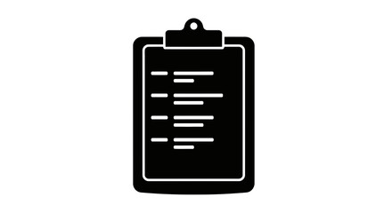 Black clipboard icon with text lines