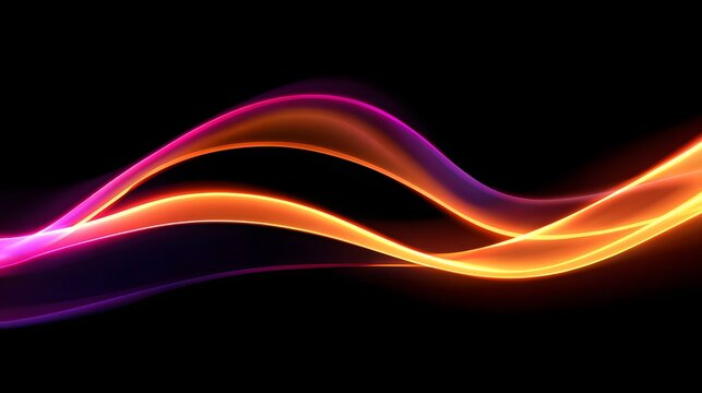 Vibrant flowing neon light waves on a black background.
