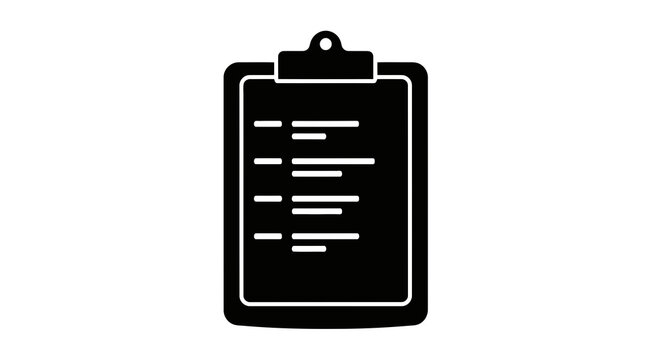 Black clipboard icon with text lines