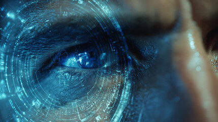Futuristic blue digital eye scan image