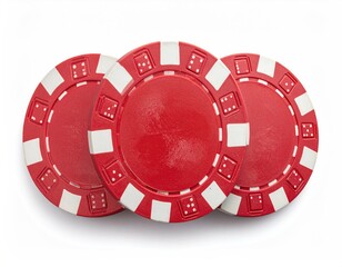 Three stacked red poker chips, white border, top view