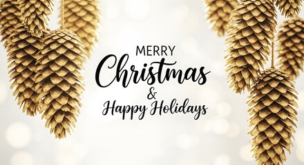 Elegant christmas greeting with pine cones and holiday wishes