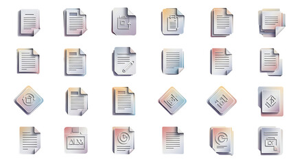 Digital Document and File Icons Collection on Transparent Background