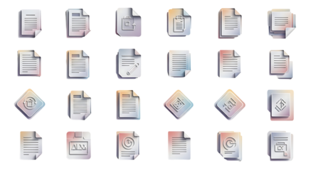 Digital Document and File Icons Collection on Transparent Background