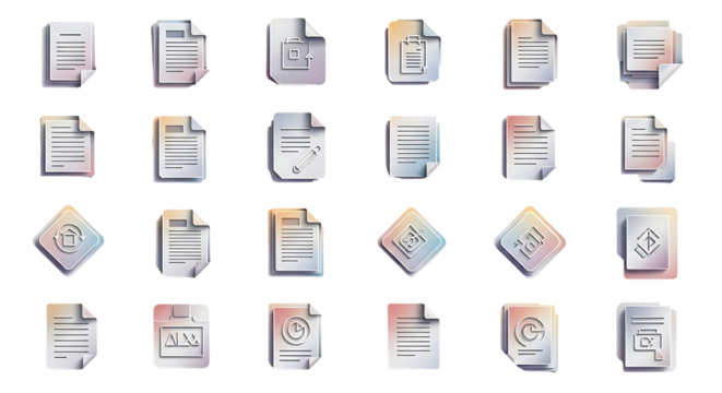 Digital Document and File Icons Collection on Transparent Background