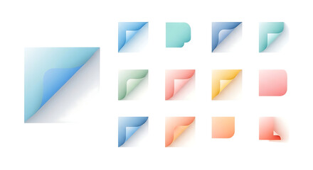 Colorful Page Curl Design Elements Isolated on Transparent Background