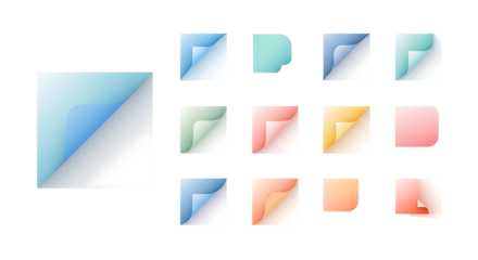 Colorful Page Curl Design Elements Isolated on Transparent Background