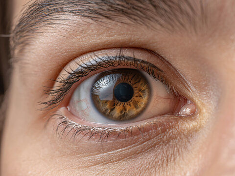 Stunning close-up reveals the intricate beauty of a hazel eye, capturing its depth and vibrant details for a captivating and unique perspective
